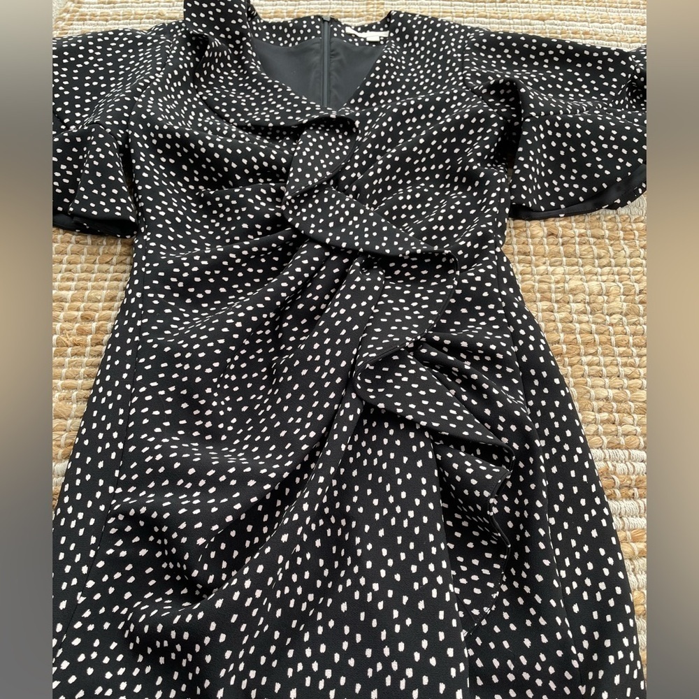 Jonathan Simkhai Black White Dot Twist Front Mini Dress 6 Lined Flutter Sleeve - Picture 4 of 7